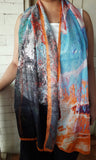 Abstract Orange & Blue Ahimsa Silk Stole