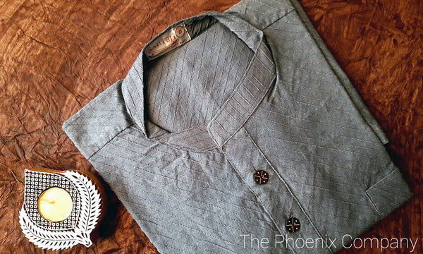 Grey Pintuck Cotton Kurta