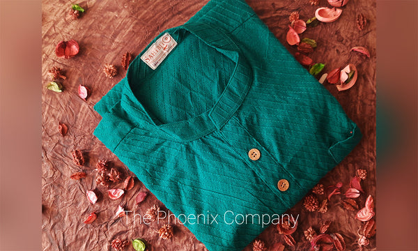 Viridian Green Pintuck Cotton Short Kurta