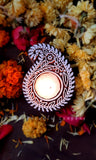 Paisley Hand Carved Wooden Candle Holder