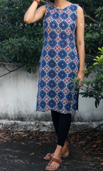 Blue Printed Cotton Kurta