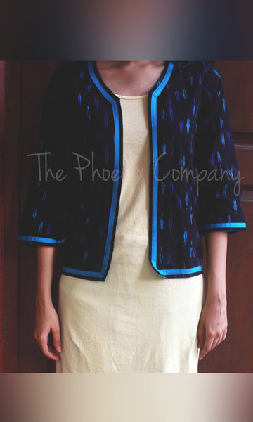 Blue & black Ikat Jacket with sleeves