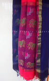 Elephant & Lotus Pink Soft Cotton Handloom Saree
