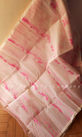 White & Pink Cotton Saree