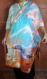 Abstract Orange & Blue Ahimsa Silk Stole