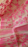 White & Pink Cotton Saree