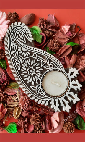 Big Paisley Wooden Candle Holder