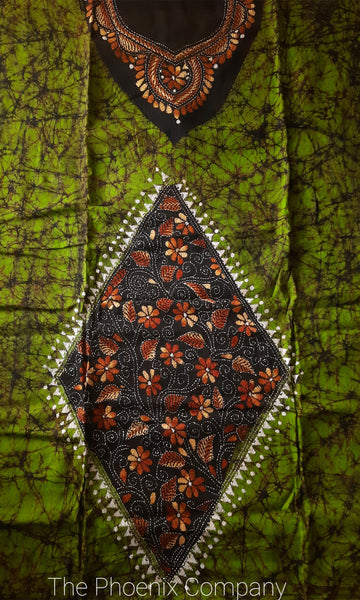 Green Batik & Kanta Work Kurta Material