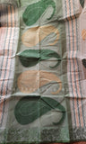 Off-white and Green Handloom Cotton Saree