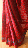 Red Ajrakh Cotton Saree