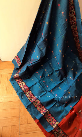 Red and Blue Cotton Saree