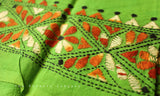 Leaf Green Floral Kantha Work Blouse Piece