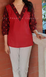 Red Pintuck Cotton & Maroon Ikat Top