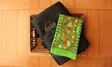 Leaf Green Floral Kantha Work Blouse Piece