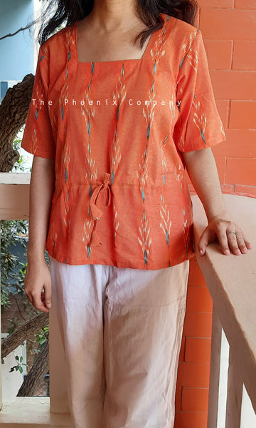 Orange Ikat Cotton Top