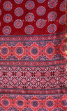 Dark Red Ajrakh Cotton Saree w/ Gold Zari Border