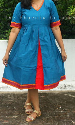 Blue Dress with Red Zari