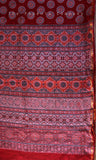 Dark Red Ajrakh Cotton Saree w/ Gold Zari Border