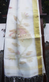 White Ahimsa Silk & Pineapple fibre saree