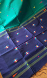 Viridian Green & Navy Blue Cotton Saree