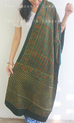 Ajrakh Green Striped Dupatta