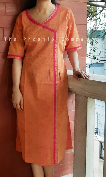 Dark Orange with Pink & Gold Zari dress