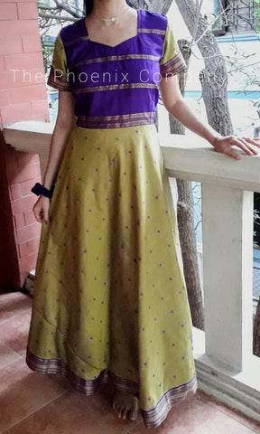 Green & Purple Upcycled Anarkali Dress