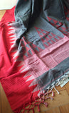 Grey & Red Soft Cotton Saree