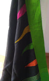 Black & Green Linen Saree With Jamdani work