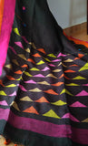 Black & Pink Linen Saree with Jamdani Work