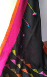 Black & Pink Linen Saree with Jamdani Work