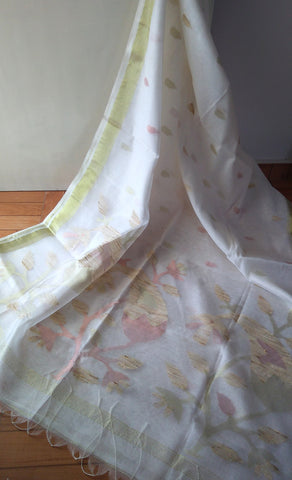 White Ahimsa Silk & Pineapple fibre saree