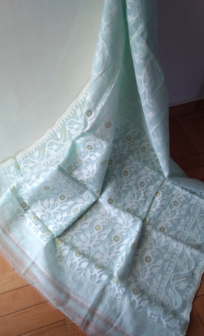 Light Blue Ahimsa Silk & Cotton Saree