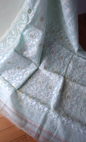 Light Blue Ahimsa Silk & Cotton Saree