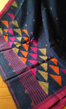 Dark Blue with Pink border Cotton Saree