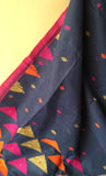 Dark Blue with Pink border Cotton Saree