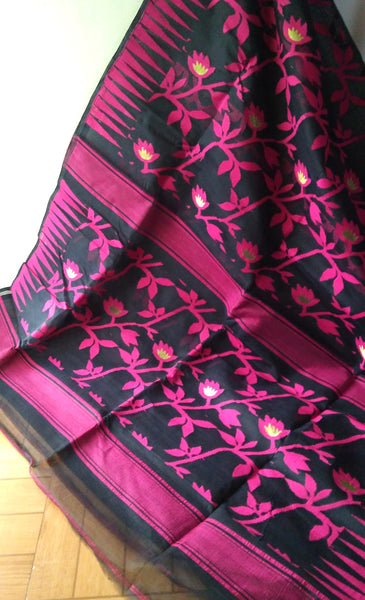 Black & Pink Cotton Saree