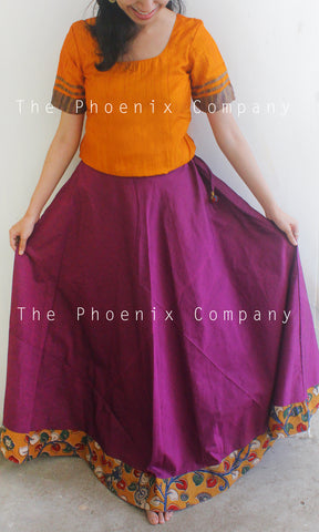 Deep Purple Skirt with Kalamkari Border