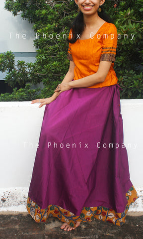 Deep Purple Skirt with Kalamkari Border
