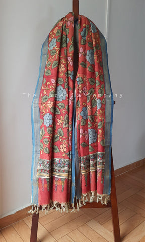 Red Floral Cotton Kalamkari Dupatta