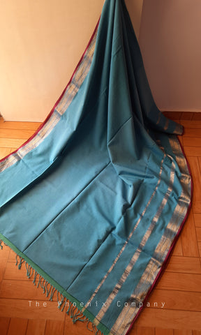 Electric Blue Handloom Maheshwari Cotton Saree