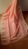 Light Peach Handloom Maheshwari Cotton Linen Saree