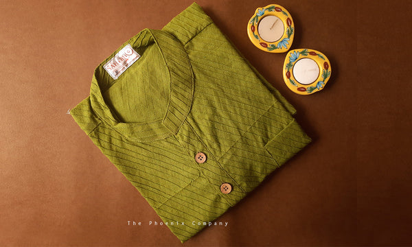 Green Pintuck Cotton Short Kurta