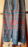 Blue Ajrakh Stole with Red Flowers