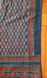 Blue Ajrakh Stole with Red Flowers