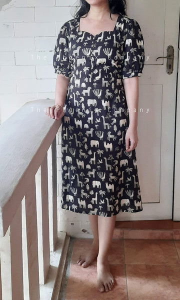Black Animal Print Cotton Dress