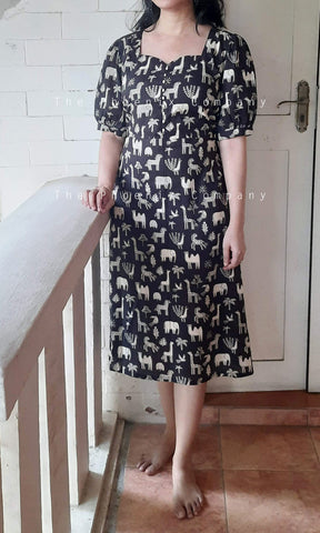 Black Animal Print Cotton Dress