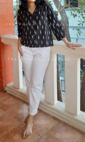 Black Ikat Cotton Shirt