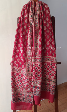 Red Ajrakh Stole with Intricate Motifs