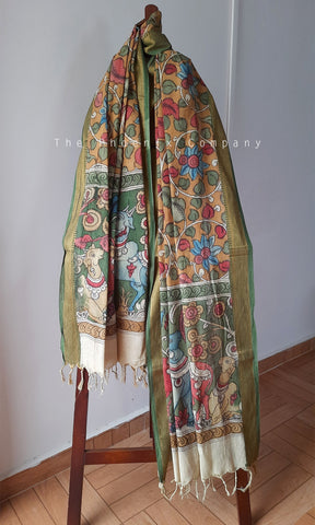 Ochre Yellow Floral Cotton Kalamkari Dupatta